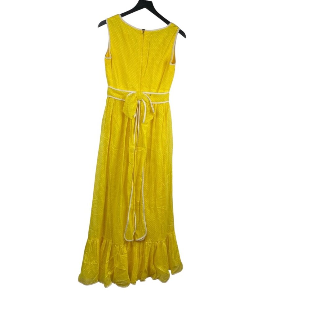 Vintage Miss Elliette Dress Sleeveless Maxi Micro Polka Dot Ruffle Hem Yellow 8 - Picture 2 of 16